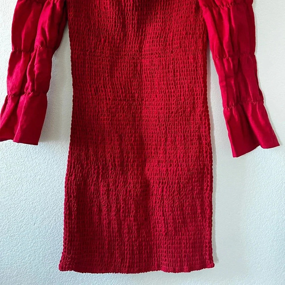 Reformation‎ Red Jacinta Linen Blend Bodycon Smocked Mini Dress Medium - Picture 5 of 7